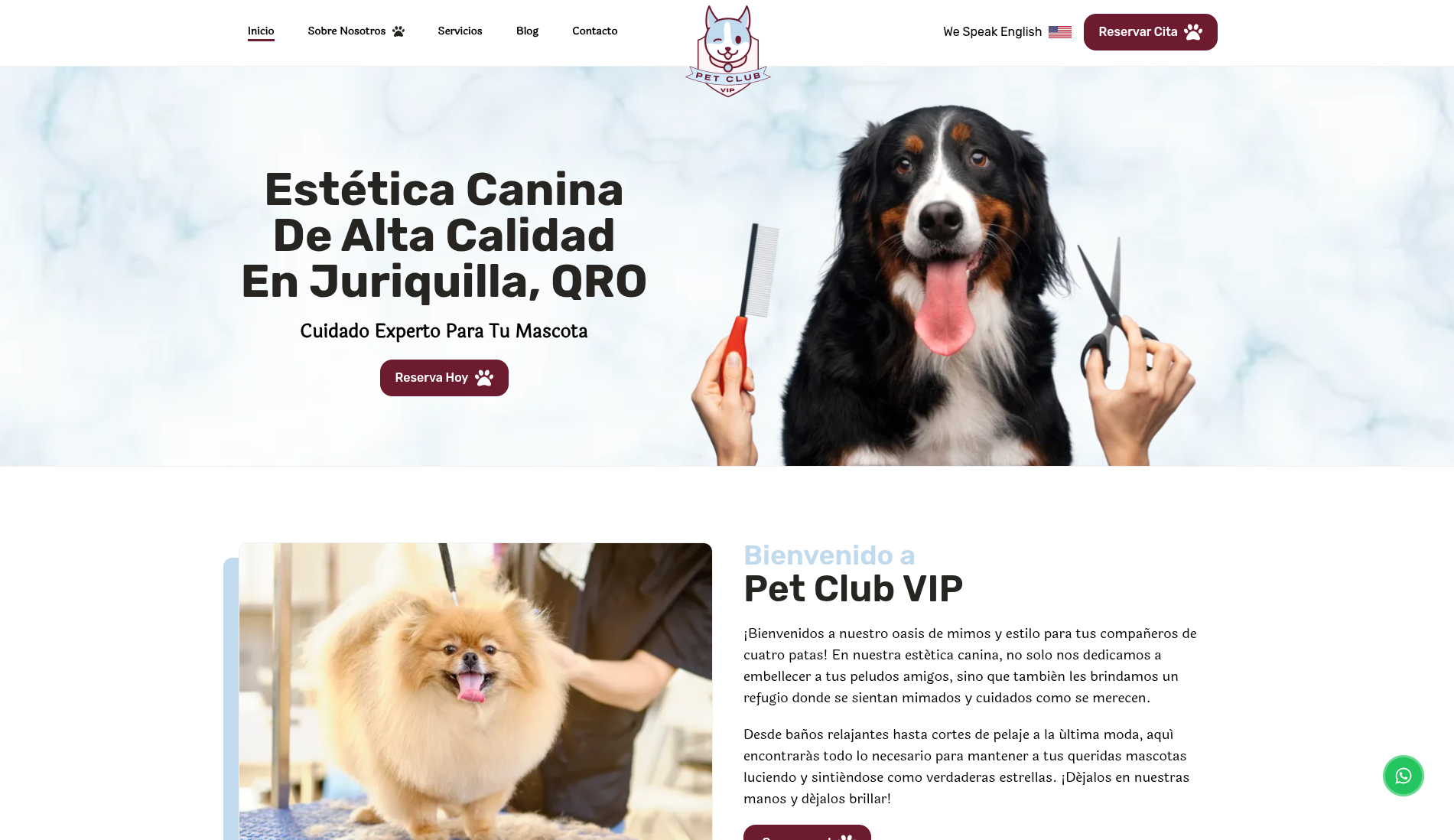 Vista previa de un sitio web profesional para Pet Club VIP